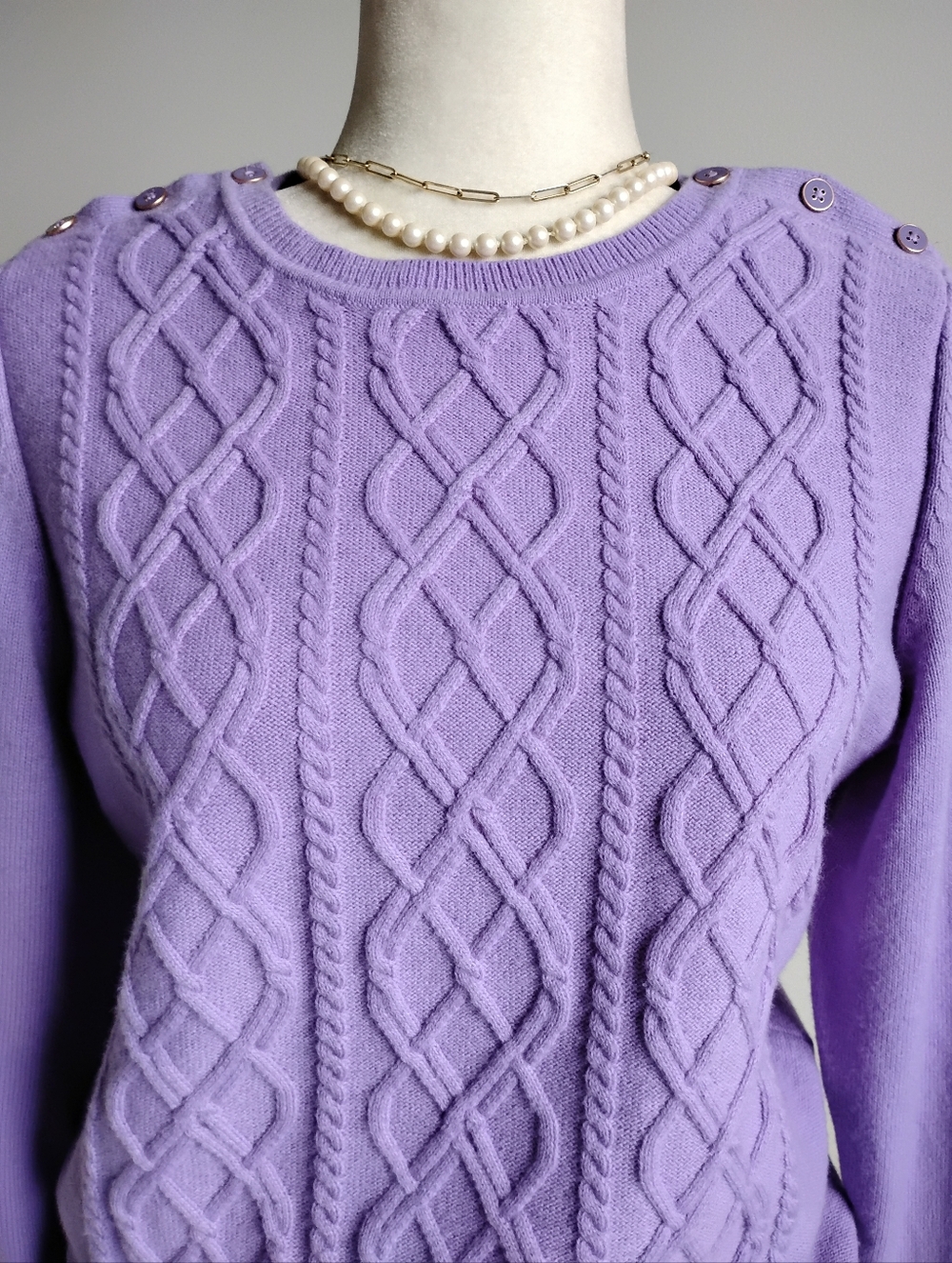 Talbots Lambswool Blend Cable Knit Sweater Lilac Purple Pastel Classic Size LPet